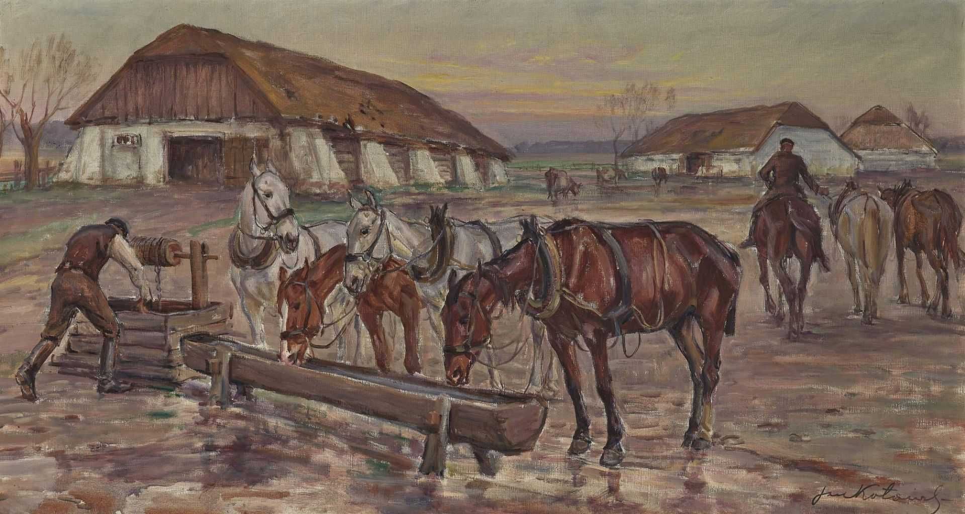 Jan Erazm Kotowski "Pojenie koni" obraz