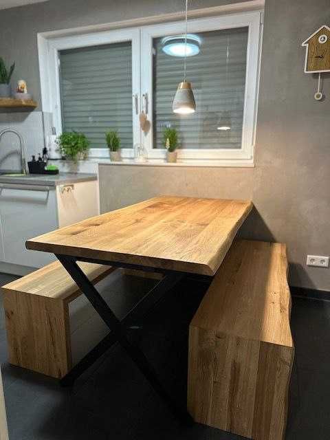 Стол две лавочки натуральный дуб мебель для кухни угол кухонный дуб