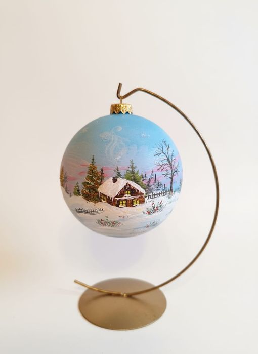 Bombka ręcznie malowana krajobraz zimowy 12 cm