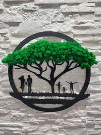 Obraz 3d, drzewo życia, rodzina, mech chrobotek 40cm