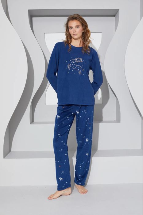 Жіноча тепла синя піжама| фліс, Туреччина