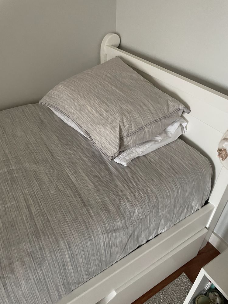 Cama solteiro madeira maciça lacada branca
