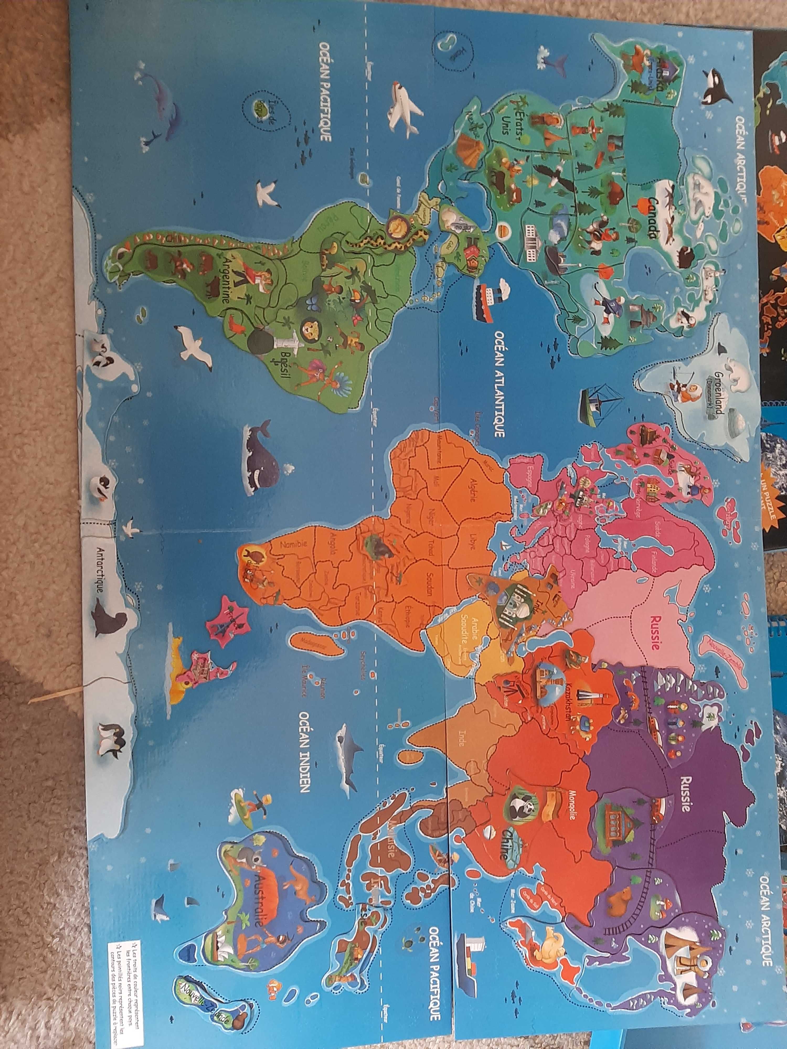 Puzzle magnetyczne mapa swiata do nauki francuskiego