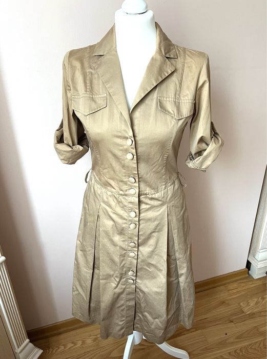 Sukienka bawełniana na guziki z paskiem na co dzień kobieca vintage