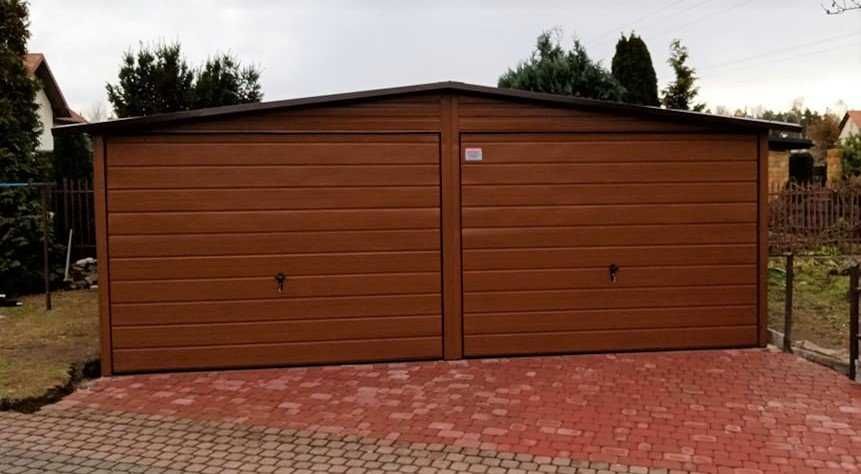 Garaż blaszany 2 stanowiska 6x6 dwuspad drewnopodobny PRODUCENT (196)
