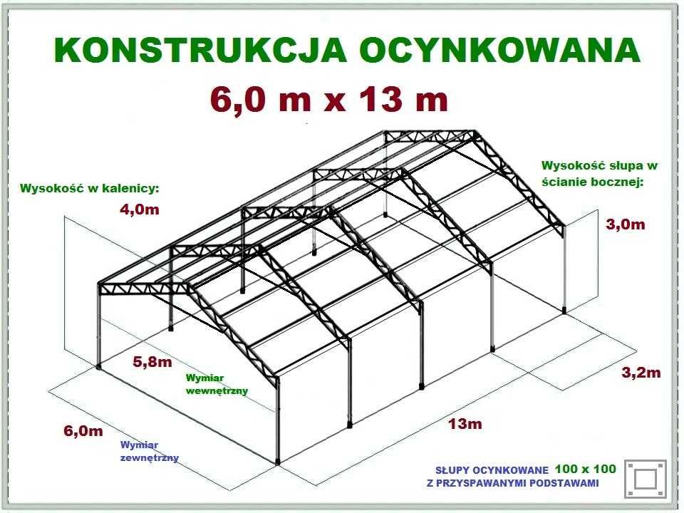 Wiata Hala Garaż 6x13m Magazyn Konstrukcja OCYNKOWANA stalowa skręcana