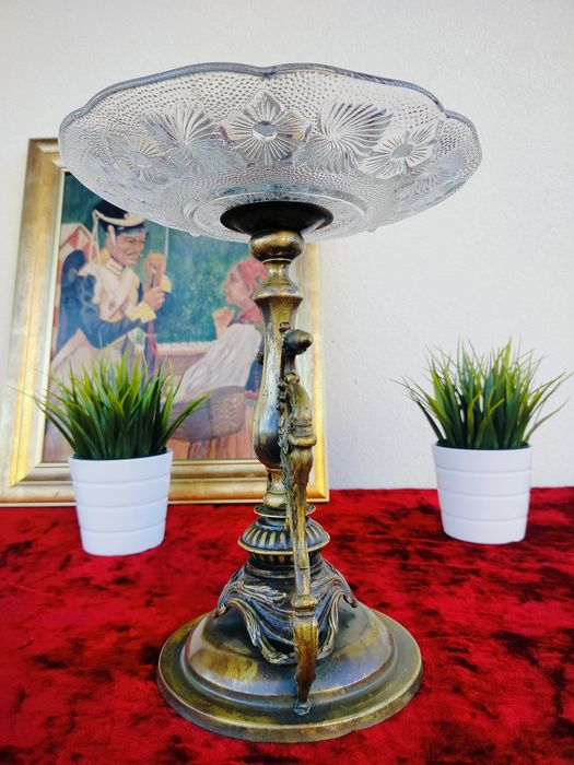 Unikatowa piekna duża mosiężna patera owocarka