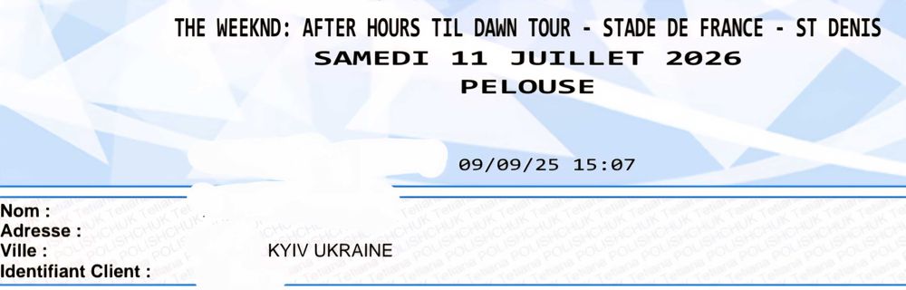 Квиток на The Weeknd у Парижі 11.07.26