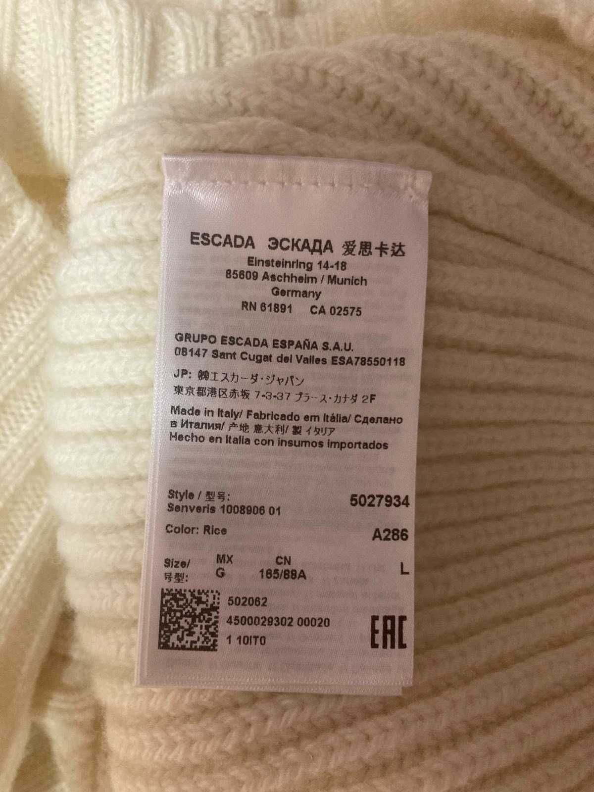 светр джемпер білий вовна Escada Італія кашемір шерсть свитер белый