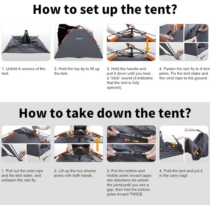 Amflip Namiot kempingowy automatyczny 3-osobowy