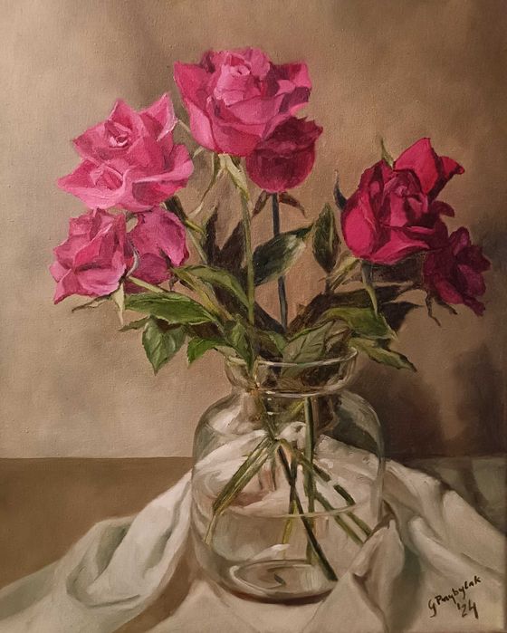 Różany bukiet, obraz olejny 40x50 cm