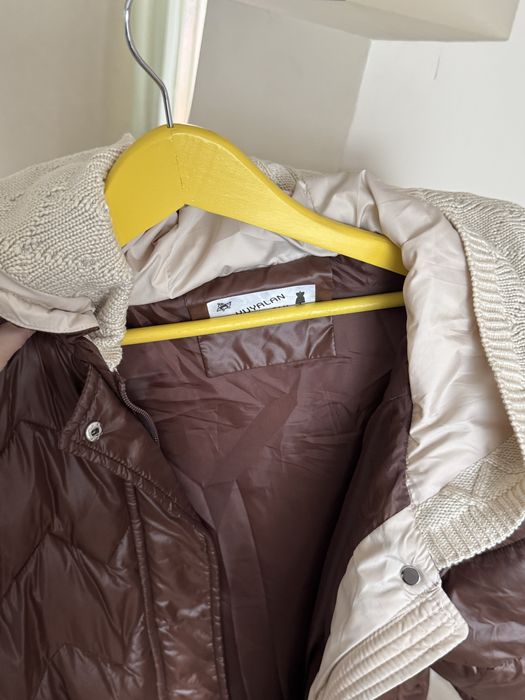 Плащ коричневий зимовий пуховик плащівка жіночий ХЛ розмір