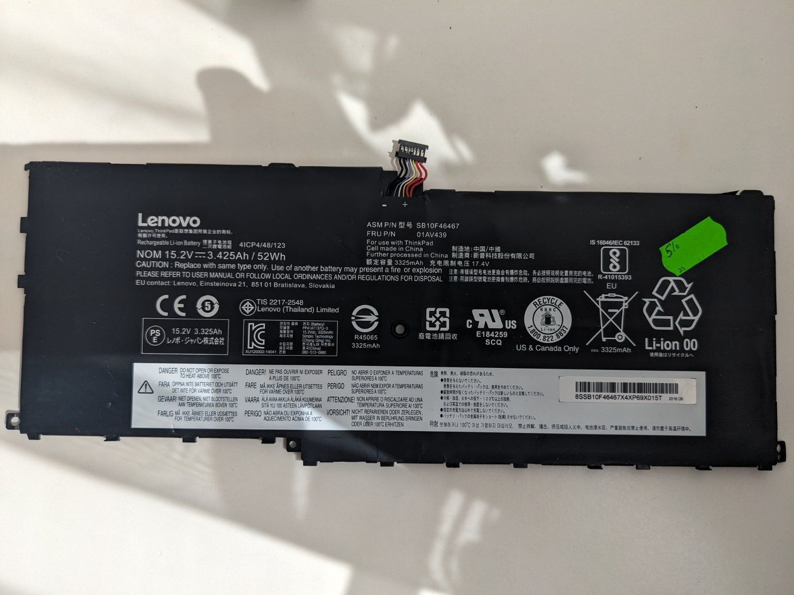 Оригінал Батарея Акумулятор Lenovo ThinkPad SB10F46467 SB10F46466