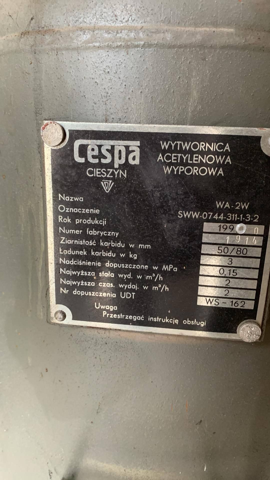 Wytwornica acetylenowa wyporowa cespa