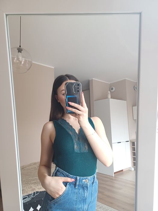 Zielono butelkowe body na zatrzask Reserved