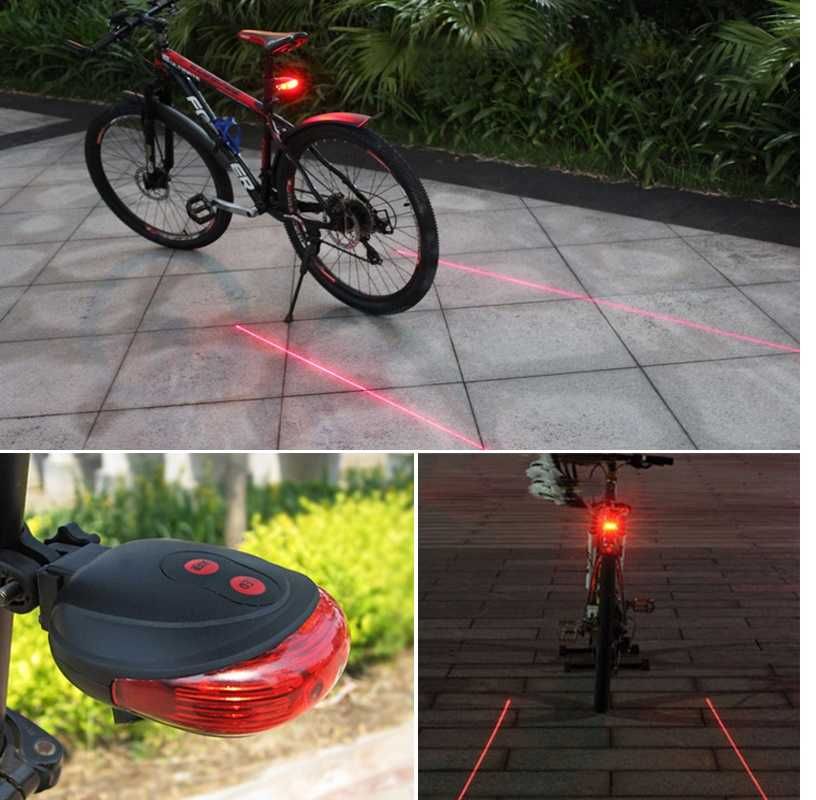 Luz traseira de bicicleta com 5 LED e 2 laser - À prova de água