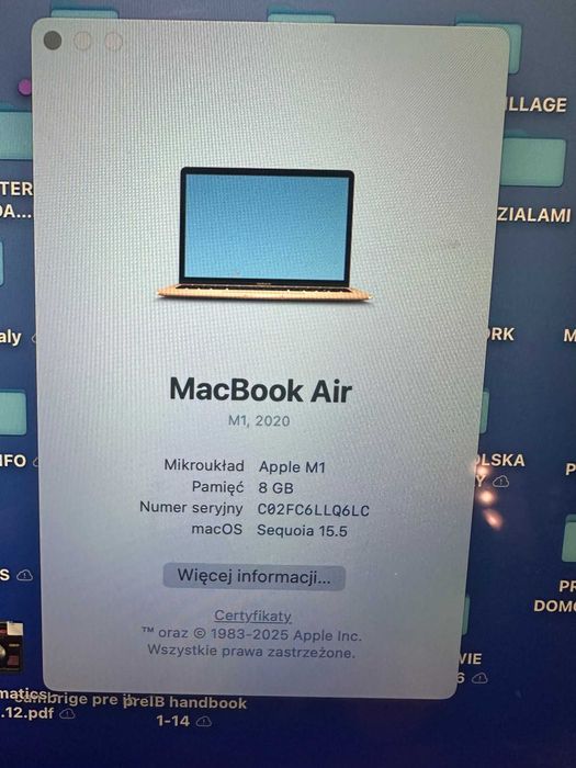 Macbook Air 13", 8GB, 256GB, M1, bateria 83%, stan bardzo dobry