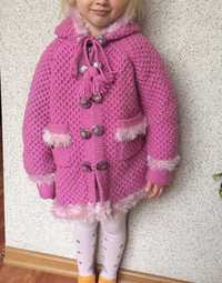 В’язане пальто  для дівчаток на флісі весна - осінь  ріст 104-110