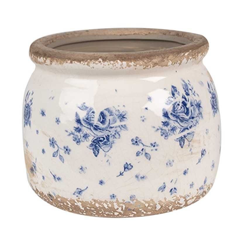 Donica osłonka ceramiczna w niebieskie róże 12x10cm.  6CE1659S