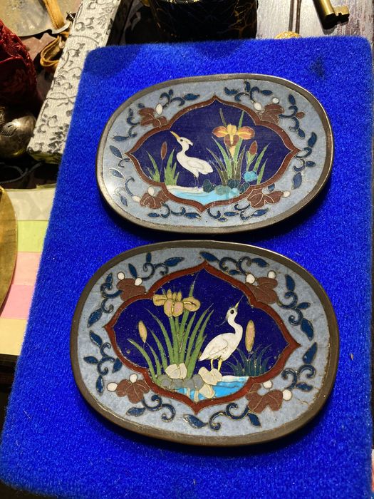 Saleiros Pratos Cloisonné Japão séc XIX 9,1 cm