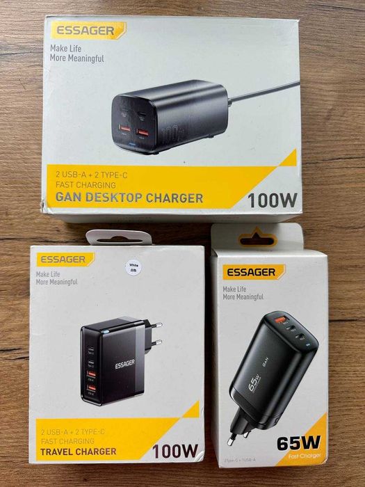 Зарядні пристрої Essager GaN 65W / 100W, швидка зарядка PD+QC3.0 Нові!