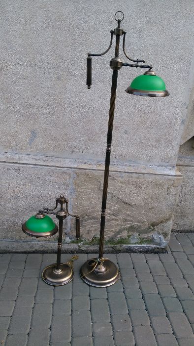 Komplet lamp stylowych , lampa biurkowa i lampa stojąca , metal , szkł