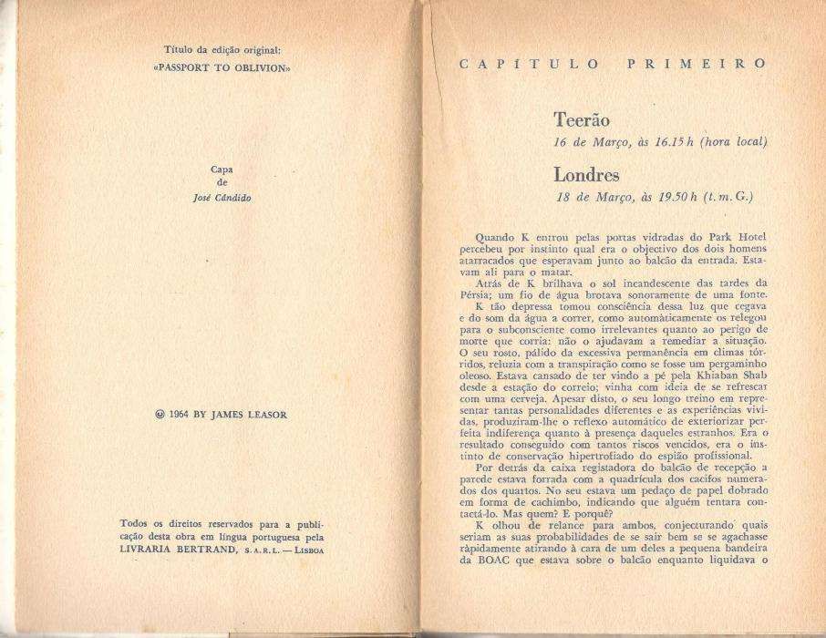 "Passaporte para o Esquecimento" James Leasor, Autores Universais 1964