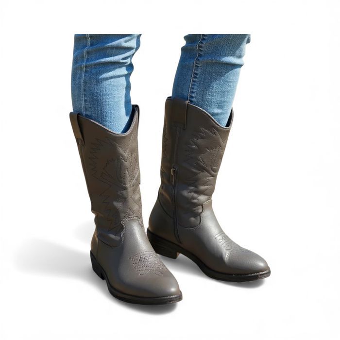 Botki kowbojki wysokie obcas klocek grafitowe ocieplane 6615 rozm. 38