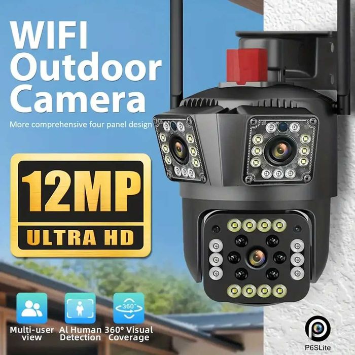 D65-Câmara de segurança IP triplo Câmara, 12MP HD, deteção movimento