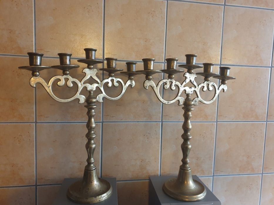 Świeczniki mosiężne pięcioramienne 2 sztuki