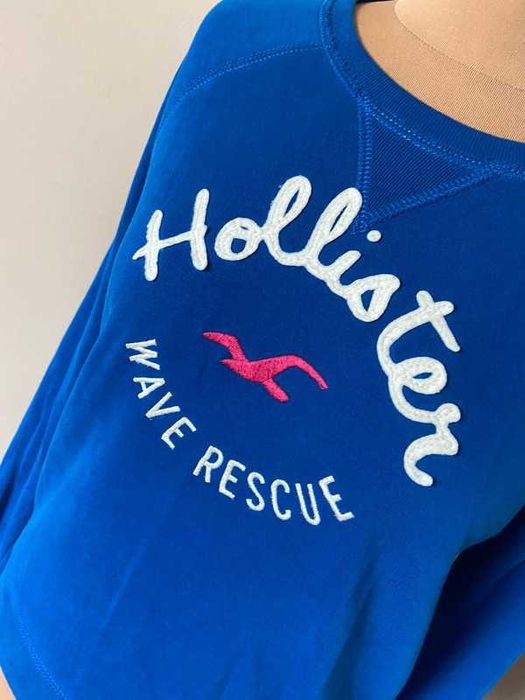 Hollister bluza sweter damski niebieski chaber nadruk basic