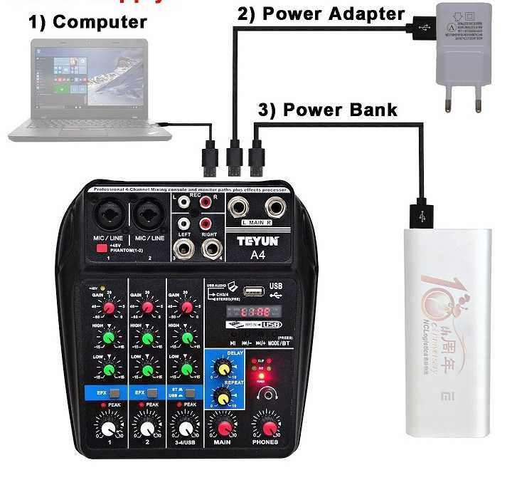 Teyun A4 Микшерный пульт 5V Bluetooth USB звуковая карт Аудиоинтерфейс