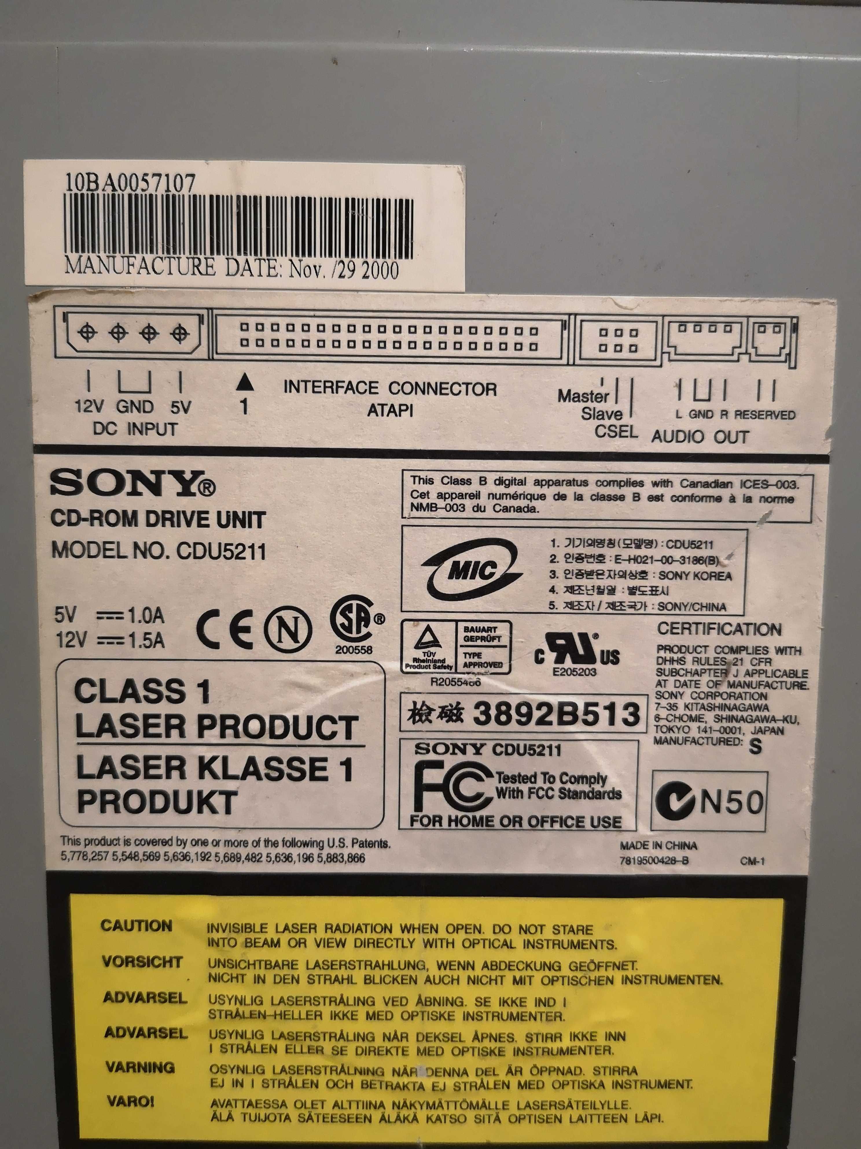 Оптический привод CD в рабочем состоянии Sony CDU5211