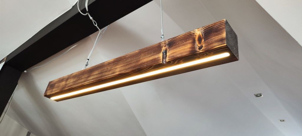 Lampa wisząca LOFT, ręcznie robiona, naturalne drewno, żywica LED