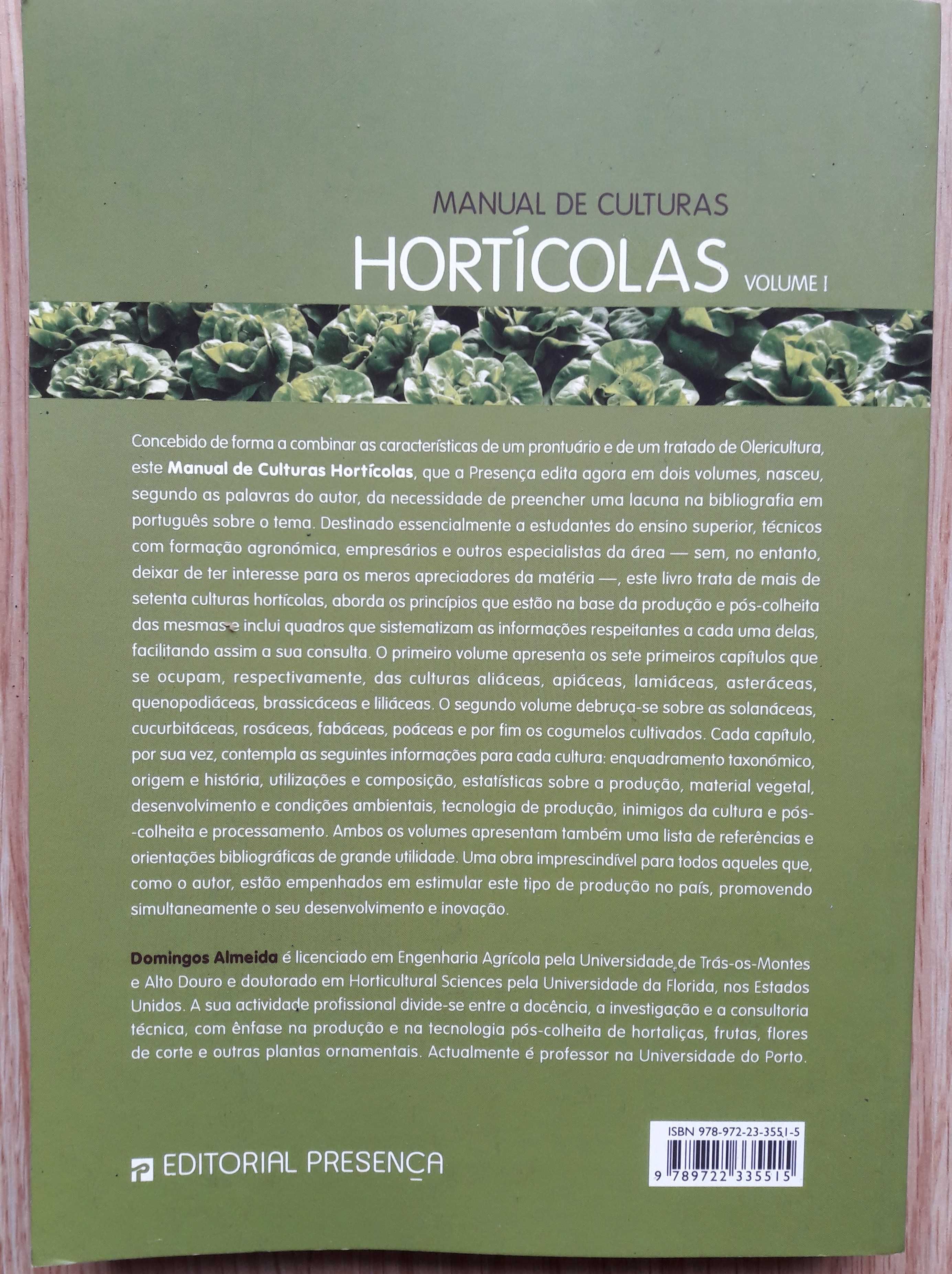 Livro "Manual de Culturas Hortícolas Volume I" (c/portes)