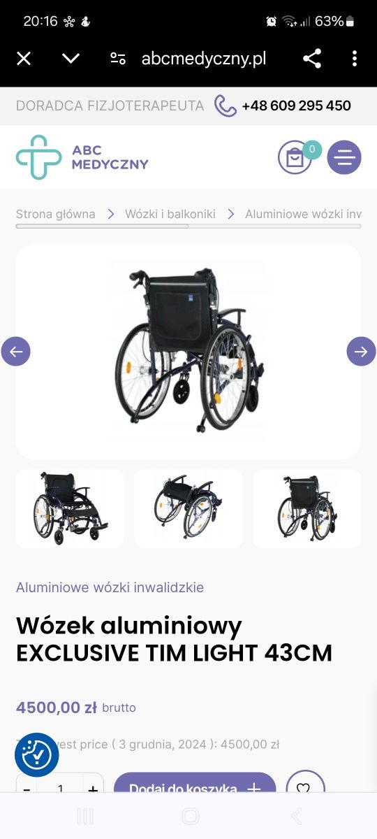 Aluminiowy, składany wózek inwalidzki. Nowy.