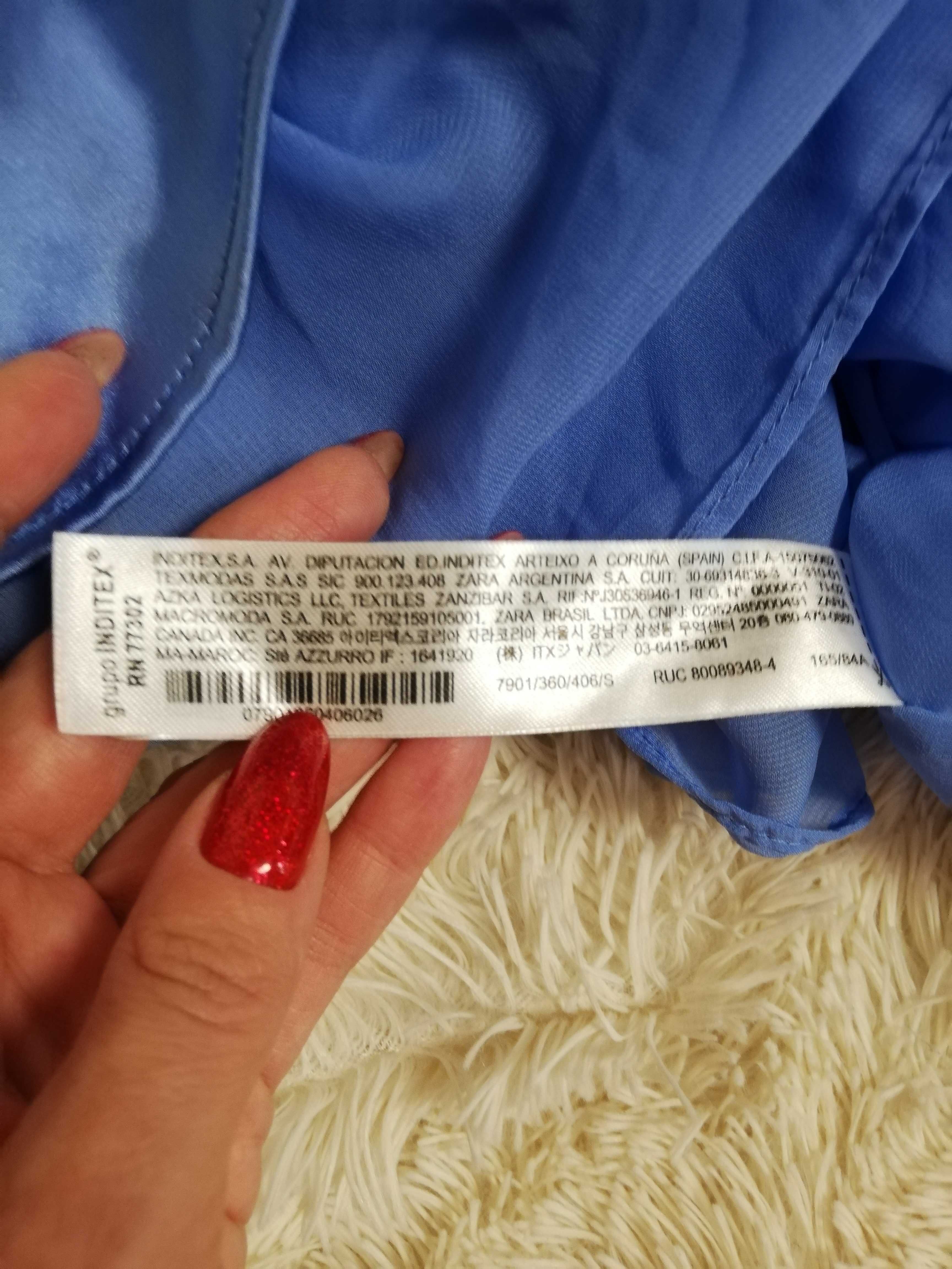sukienka satynowa Zara S 36 błękit cudowna sexy marszczona na boku
