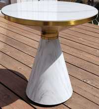 Stolik okrągły biały marmur podstawa złota Fi 50cm wysokość 52 cm nowy