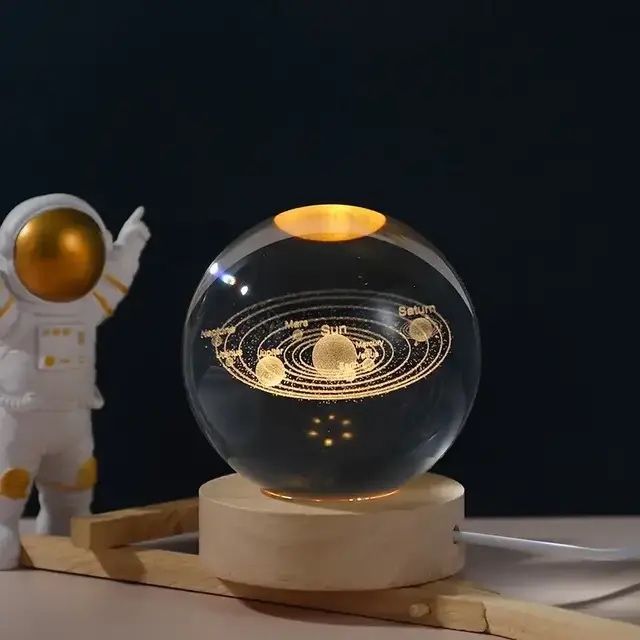 Светильник стеклянный шар USB Космос, Луна, Сатурн, Одуванчик