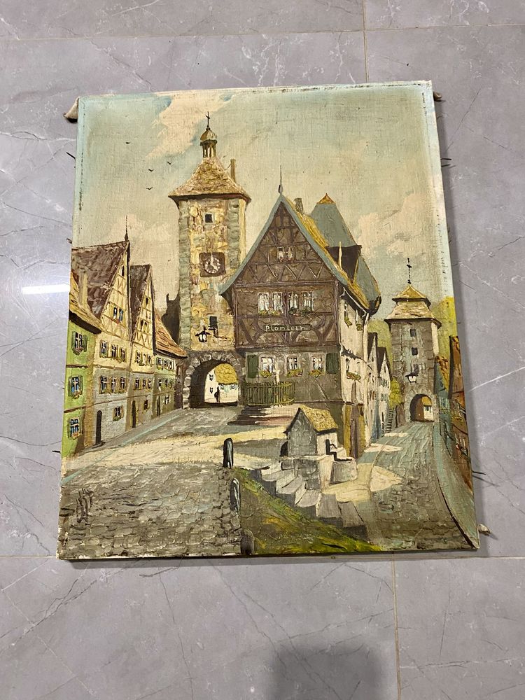 Obraz olejny na płótnie. Niemcy widok na Rothemburg 1936 r.  40x50cm