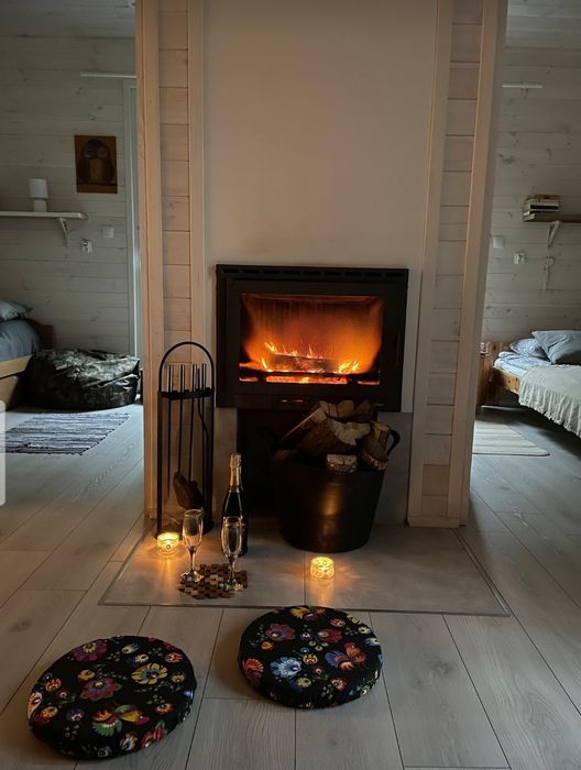Domek domki sauna kominek nad rzeką Wkra