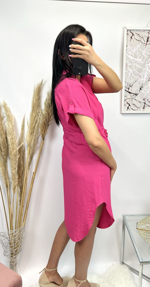 Sukienka rozowa fuksja zapinanana guziki M L XL Uniwerslany