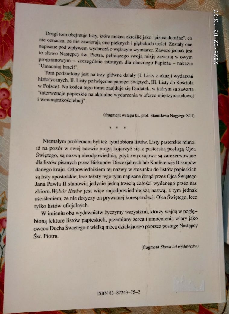 Wybór Listów Ojca Świętego Jana Pawła II