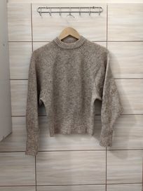 Beżowy moherowy wełniany sweter Premium H&M 34 36 XS S