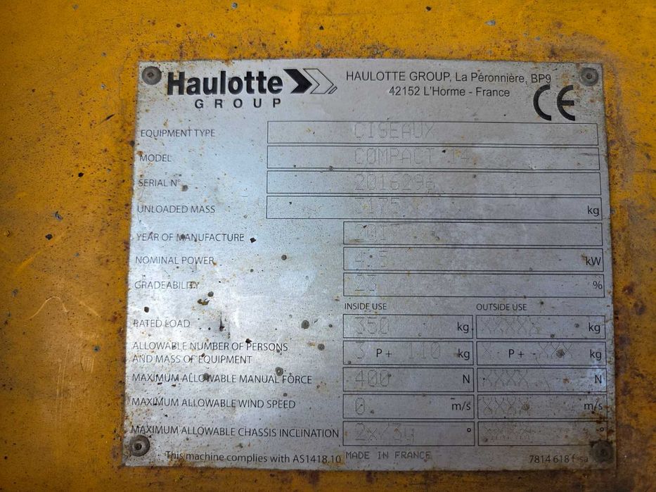 Ножничний підйомник Haulotte Compact 14, акамуляторний, пеканіска