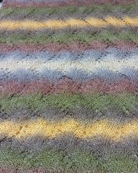 Ażurowy cieniowany szal (odcienie szarego, żółtego i brązu)