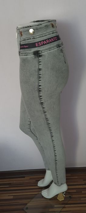 Spodnie rurki skinny Esperanto szare róż zamek 26/S