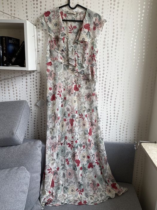 Sukienka długa letnia, zwiewna kwiatki, kwiaty vintage M&S roz. XXL