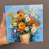 Картина олійними фарбами 15х15 см "Квіти для настрою"