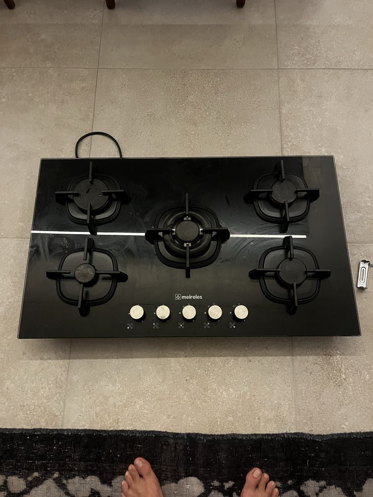 Placa de cozinha 86x52cm para gás butano ou propano com 5 queimadores